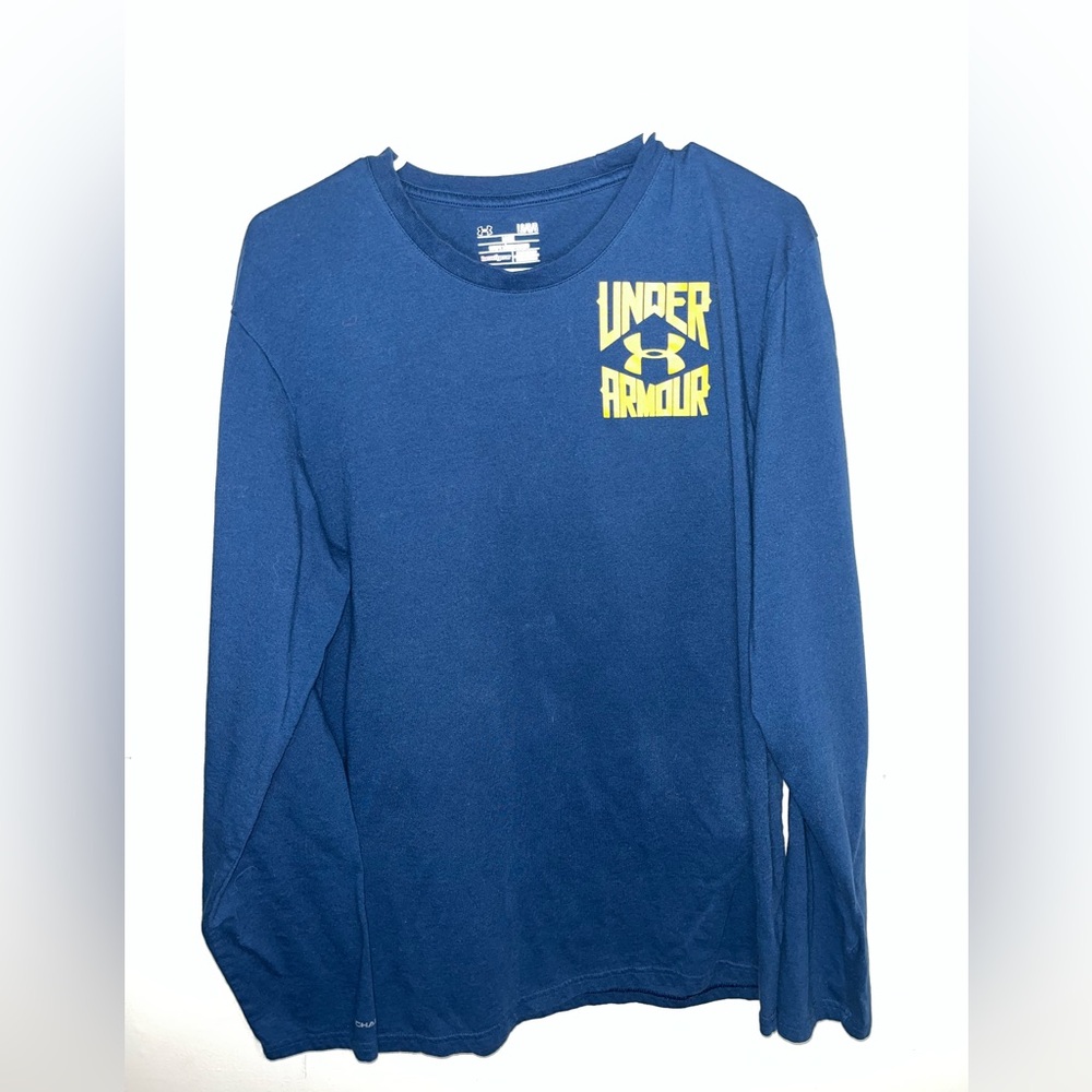 Under Armour Blue Camo Hunting Men’s Long Sleeve Shirt Size L EUC